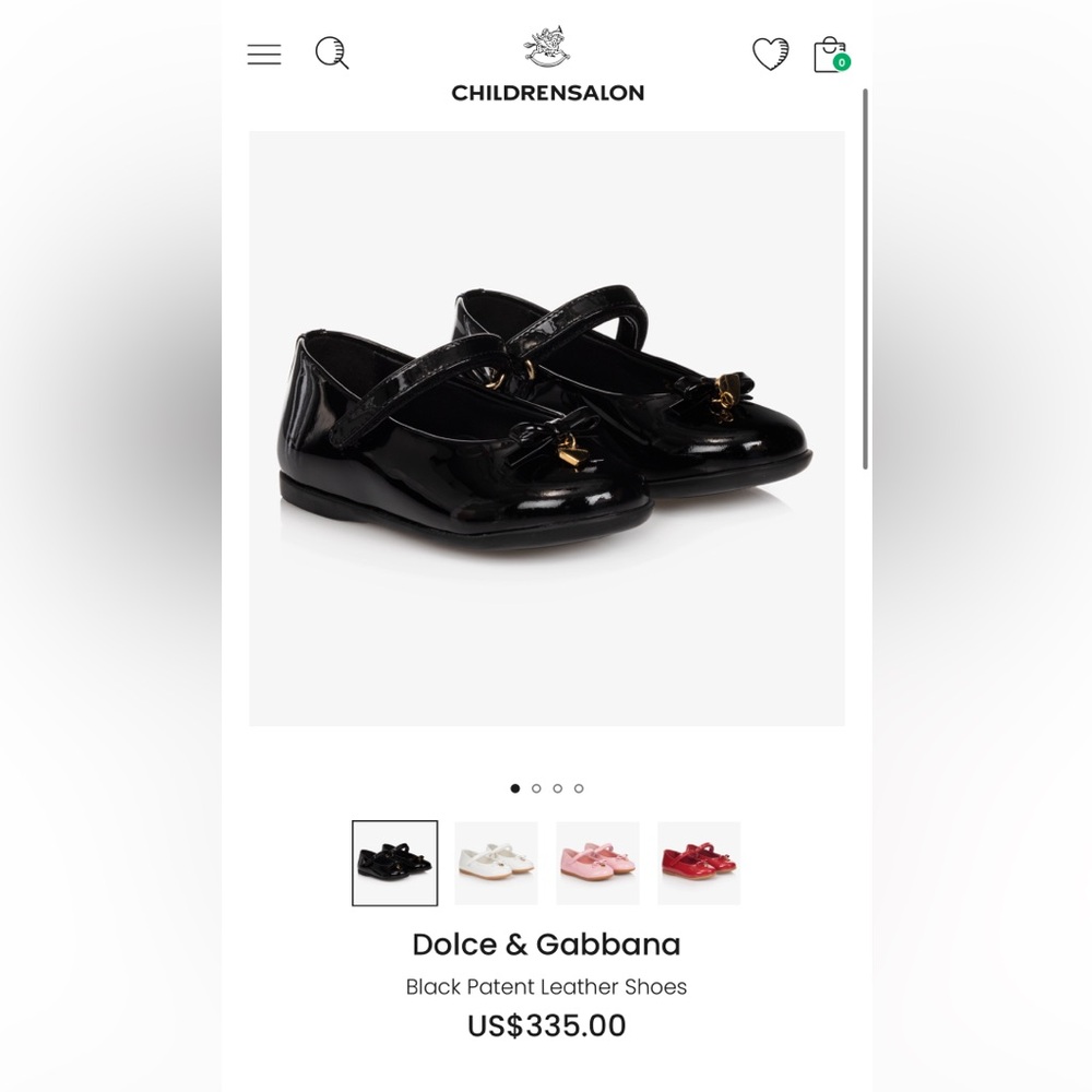 Girls black luxury patent leather ballerina shoes by Dolce & Gabbana. New